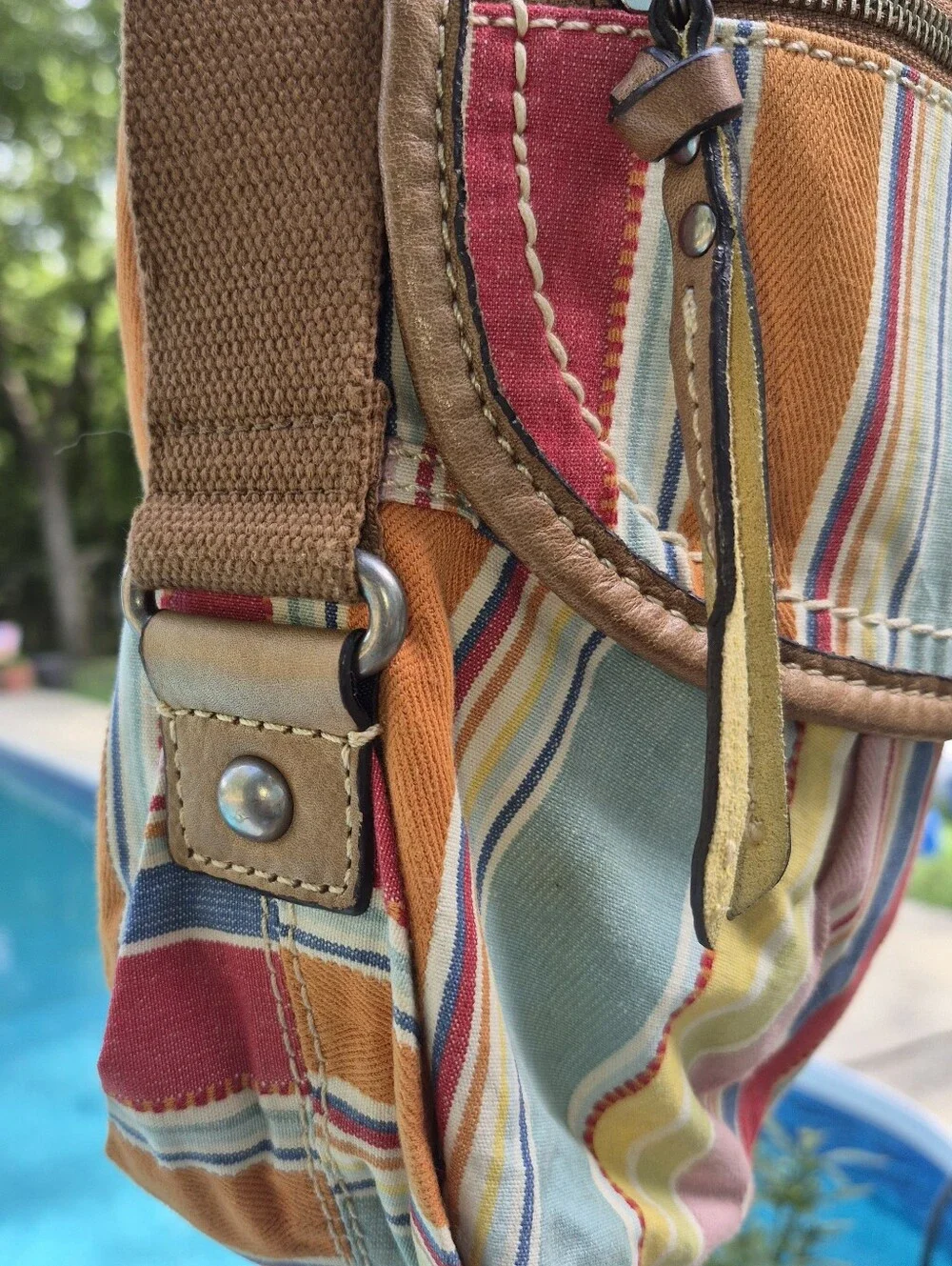 Fossil Multicolor Striped Denim Crossbody bag, Messenger Style - Picture 9 of 9
